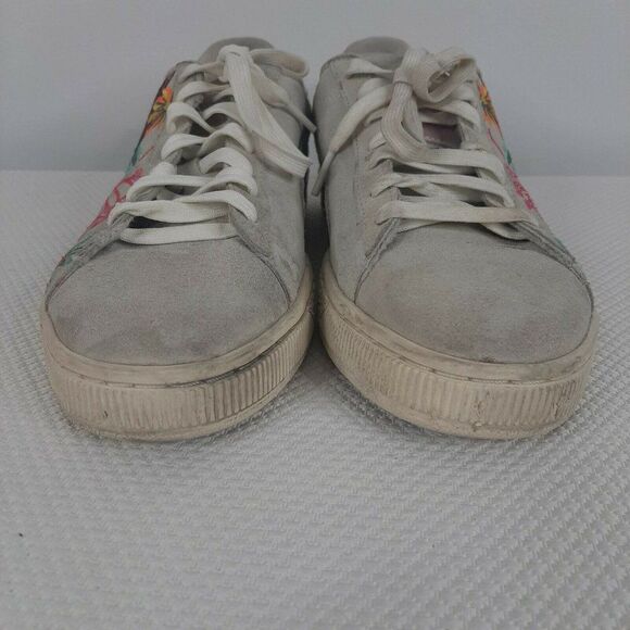 Puma Suede Velvet Hyper EMB Floral Embroidered Sneakers Womens 9.5 Lt Gray - Picture 7 of 10